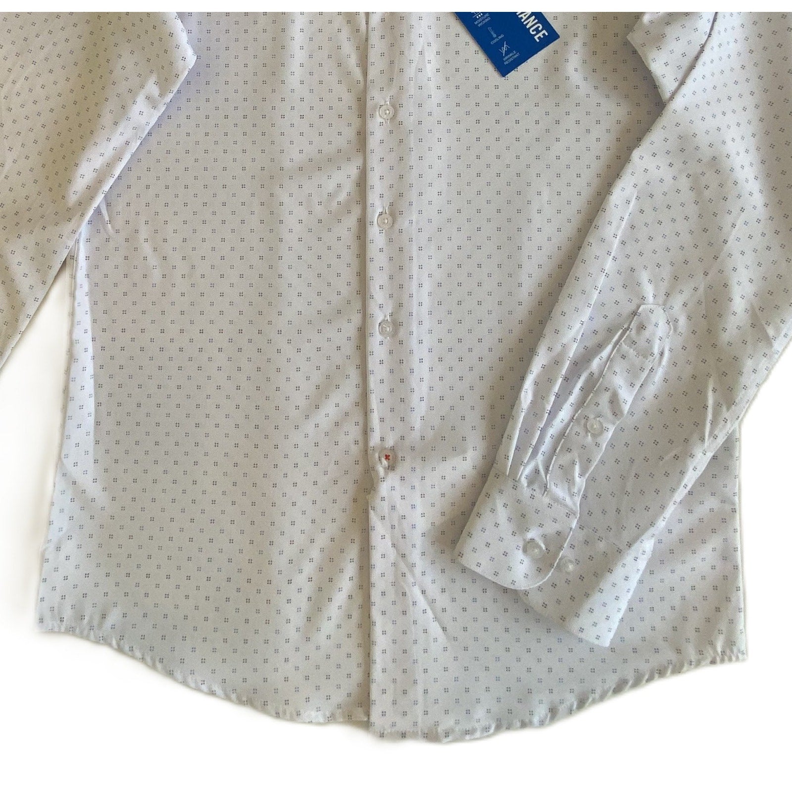 Nautica Dress Shirt Men's 14-14.5 32/33 Performance Slim Fit White Blue Dot NEW