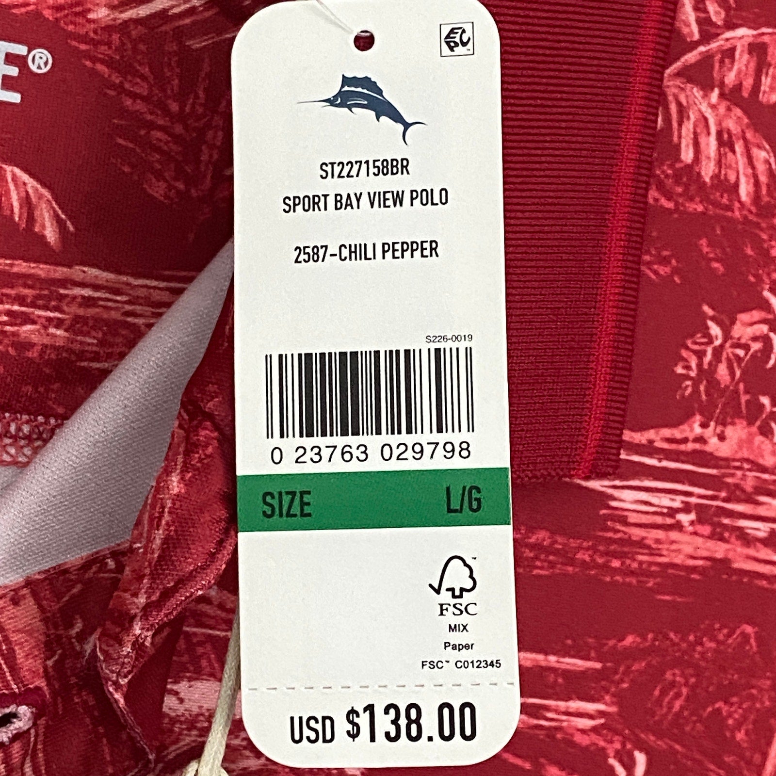 Tommy Bahama Men's Large Sport Bay View Polo Shirt Chili Pepper Red Tropical