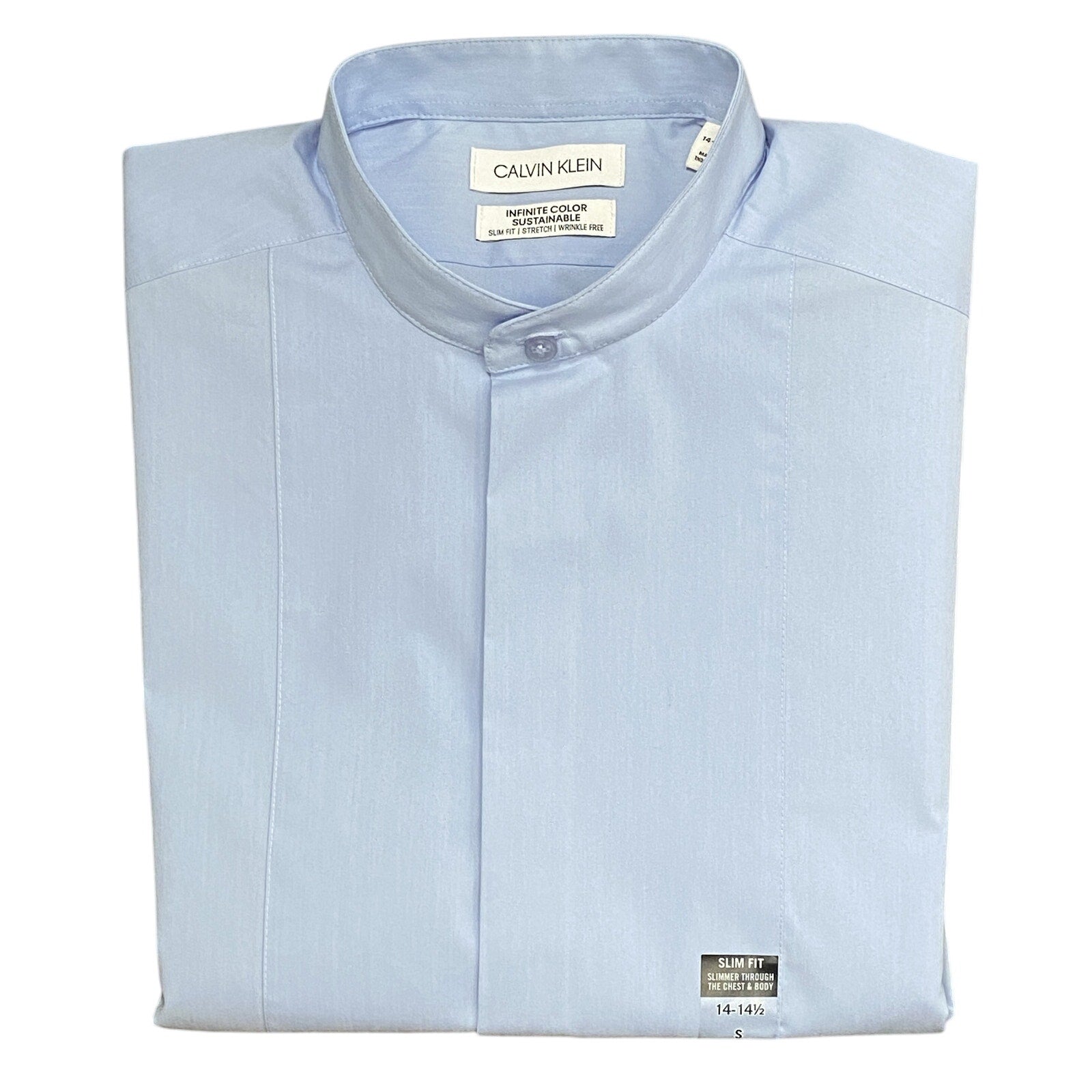 Calvin Klein Shirt Men's Small 14-14.5 Infinite Color Slim Fit Band Collar Blue