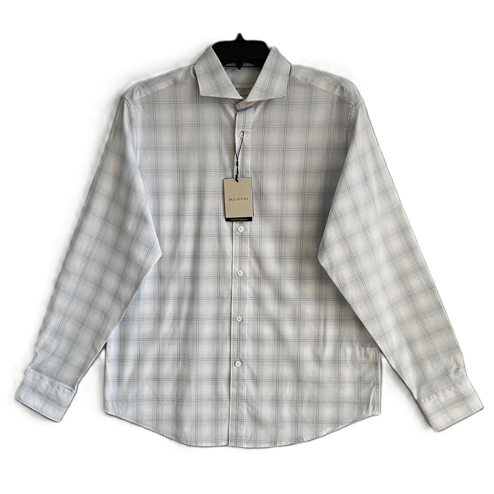 Bugatchi Dress Shirt Men's Small Long Sleeve Button-Up Blue Gray Window Pane