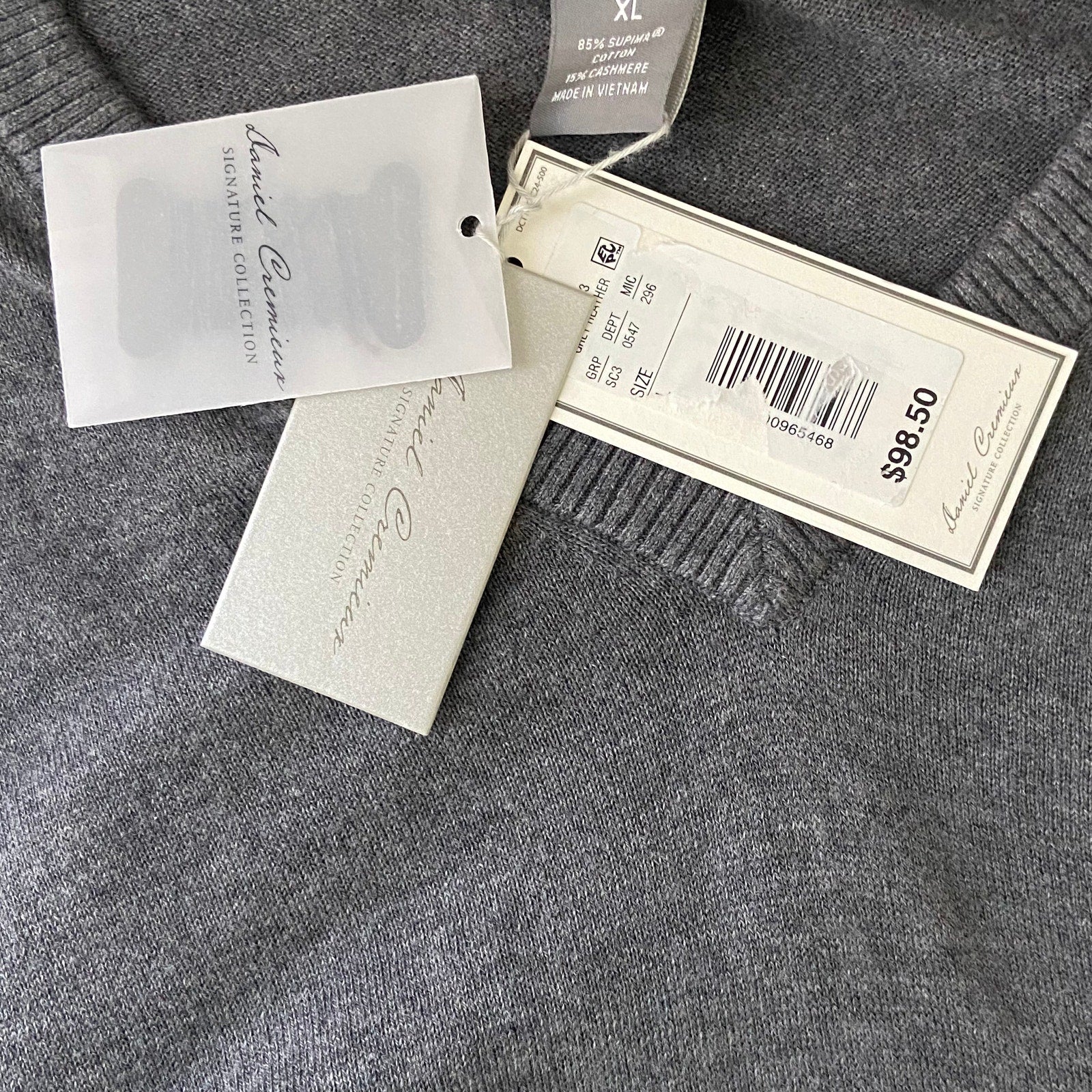 Daniel Cremieux V-Neck Sweater Men's XL Pima Cotton Cashmere Blend Gray