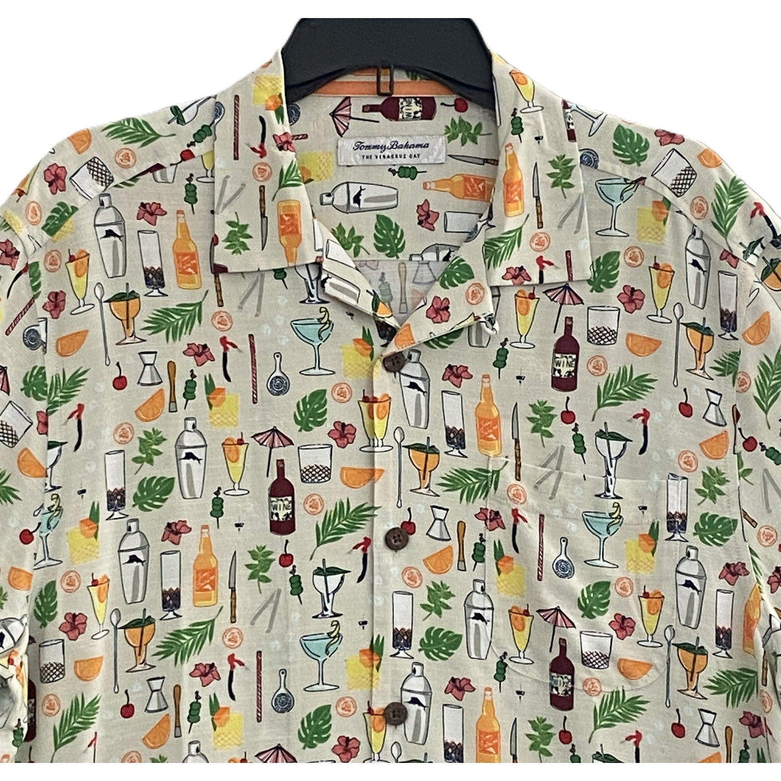 Tommy Bahama Shirt "The Veracruz Cay Lemon Lounge" Men's Medium Foggy Dew
