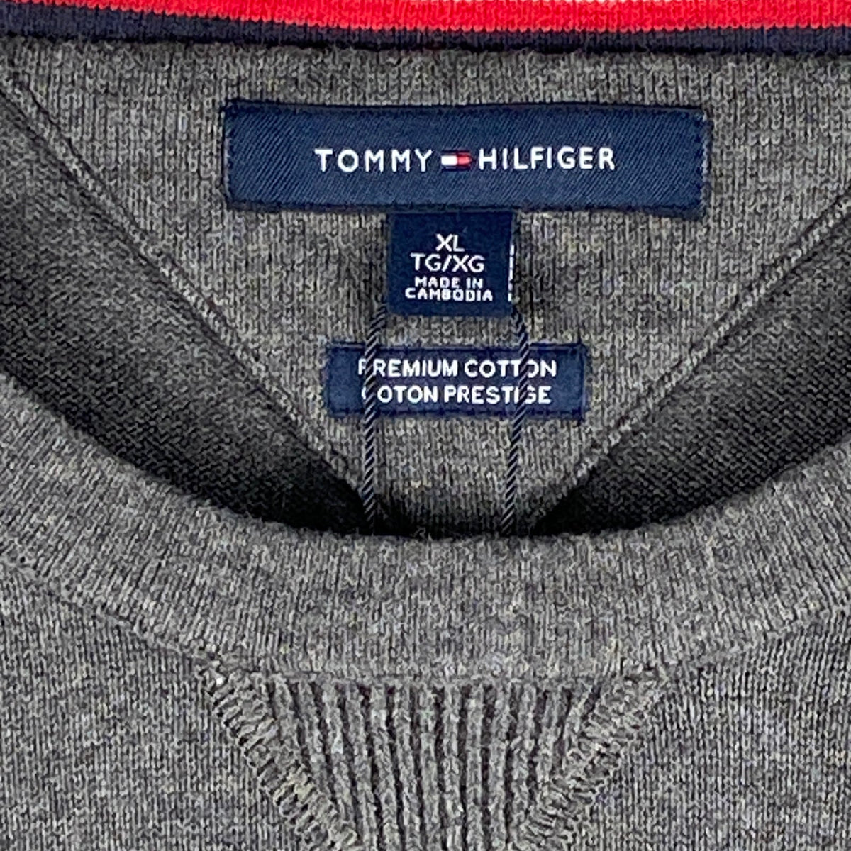 Tommy Hilfiger Sweater Men's XL Crew Neck Premium Cotton Long Sleeve Charcoal Grey