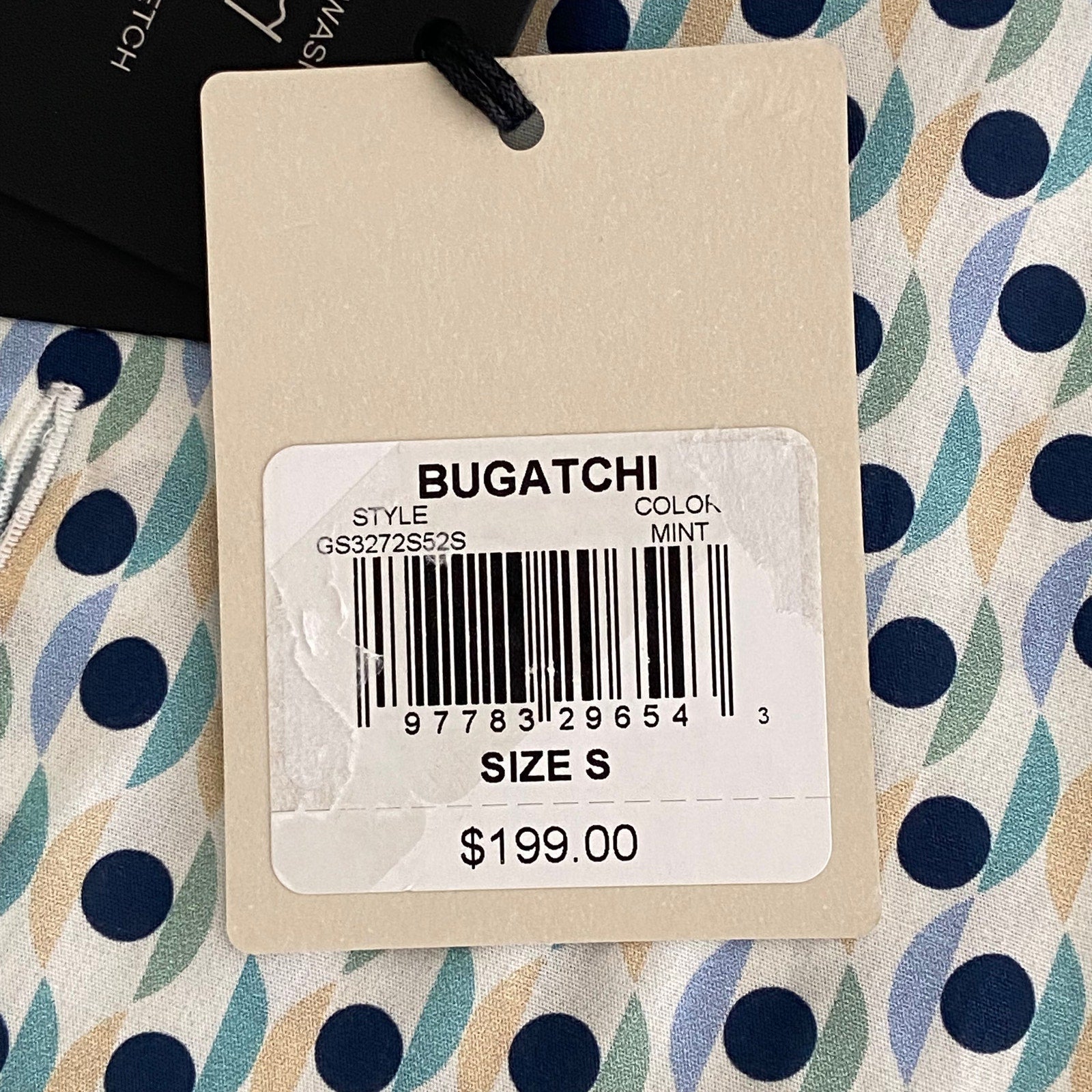 Bugatchi Shirt Men's Small Short Sleeve Shaped Fit Button-Up Cool Mint Geo
