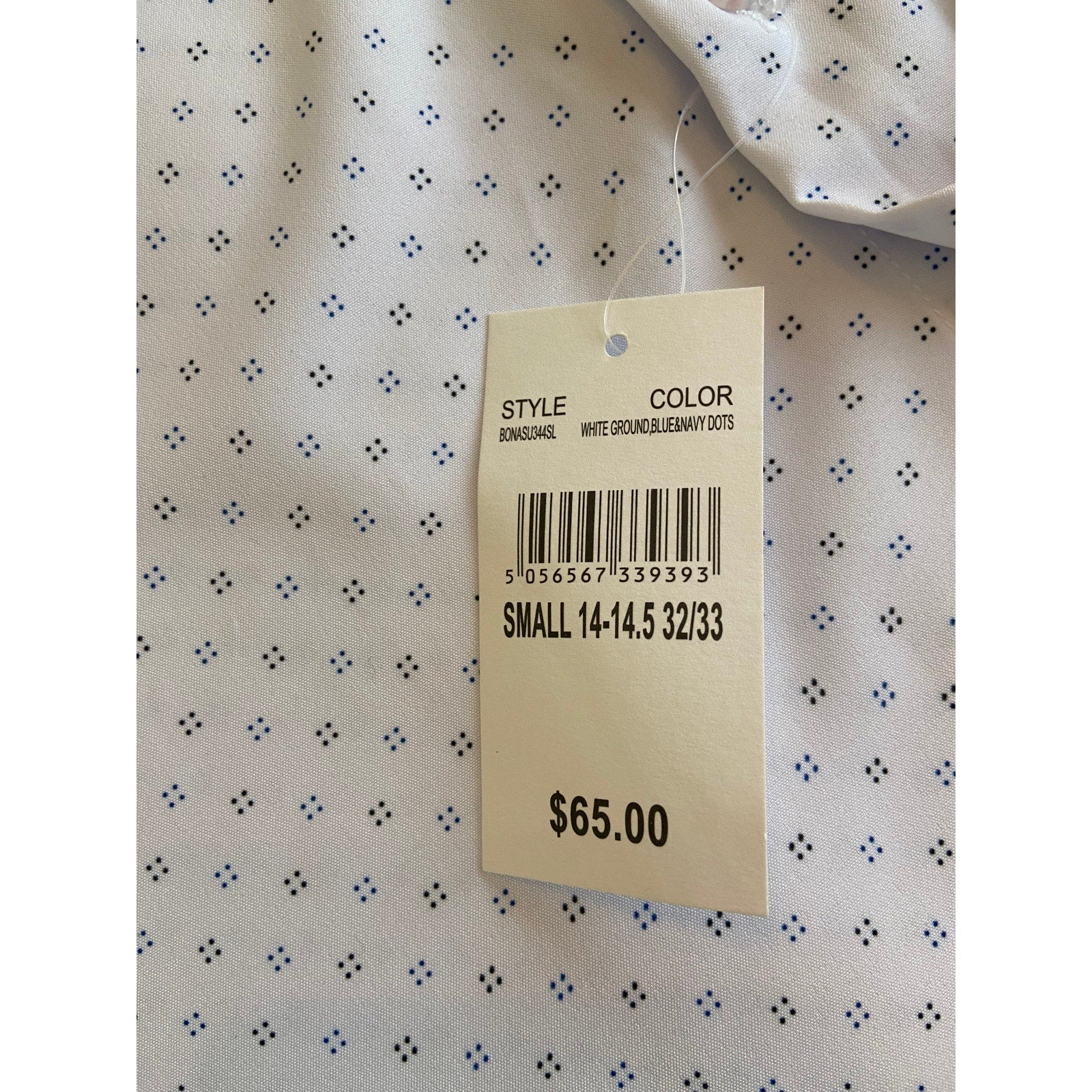 Nautica Dress Shirt Men's 14-14.5 32/33 Performance Slim Fit White Blue Dot NEW