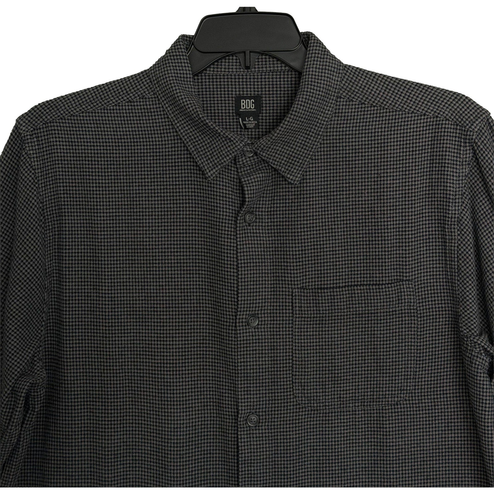 BDG Button-Up Shirt Men's Large Long Sleeve Gray Micro-Houndstooth