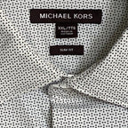 Michael Kors Dress Shirt Men's XXL Slim Fit Long Sleeve Stretch White Geo