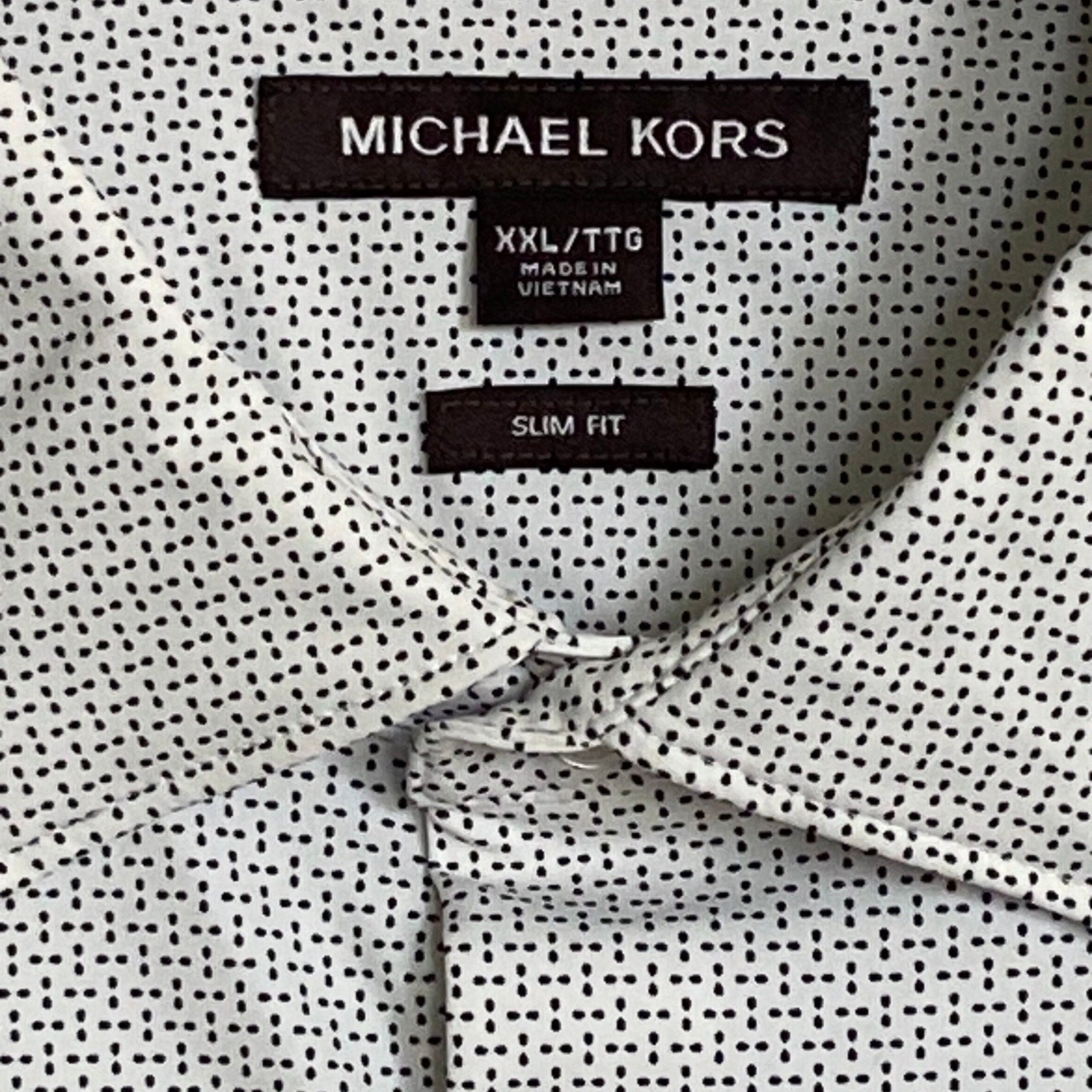 Michael Kors Dress Shirt Men's XXL Slim Fit Long Sleeve Stretch White Geo