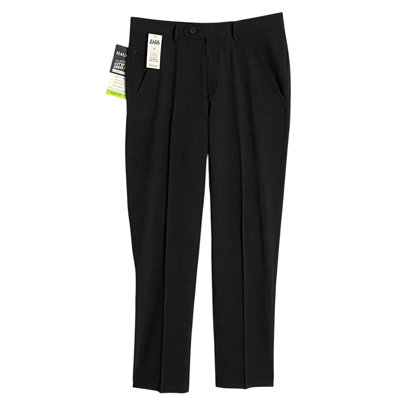 Haggar CityFlex Dress Pant Slim Fit Men's 31x30 Flex Waist Tech Pocket Black