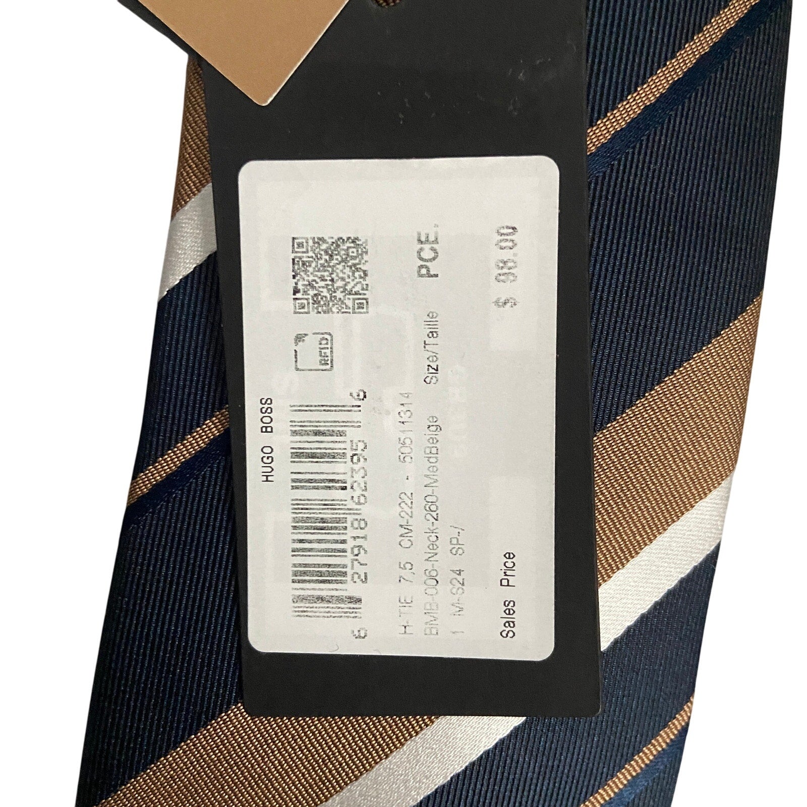 Boss Men's 100% Silk 3" Tie Black Brown White Stripe Made in Italy