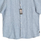 Michael Kors Linen Shirt Men's XL Slim Fit Short Sleeve Blue/White Pinstripe