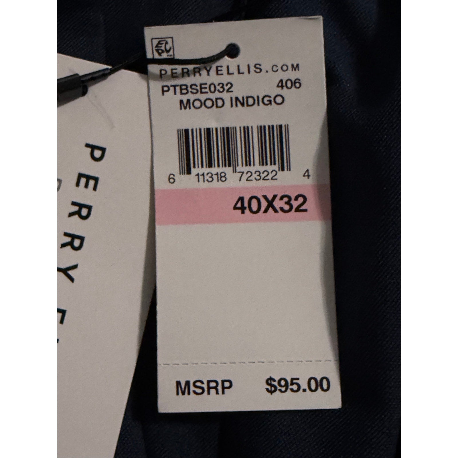 Perry Ellis Portfolio Pants Men's 40"x32" Dress Pants Modern Fit Indigo