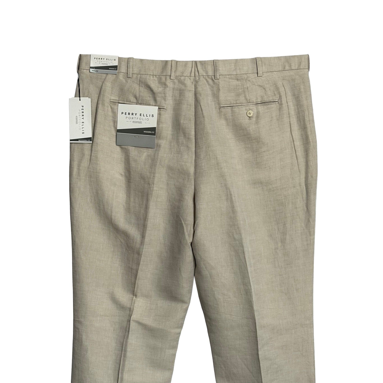 Perry Ellis Portfolio Pants Men's 40"x32" Modern Fit Linen Blend Beige