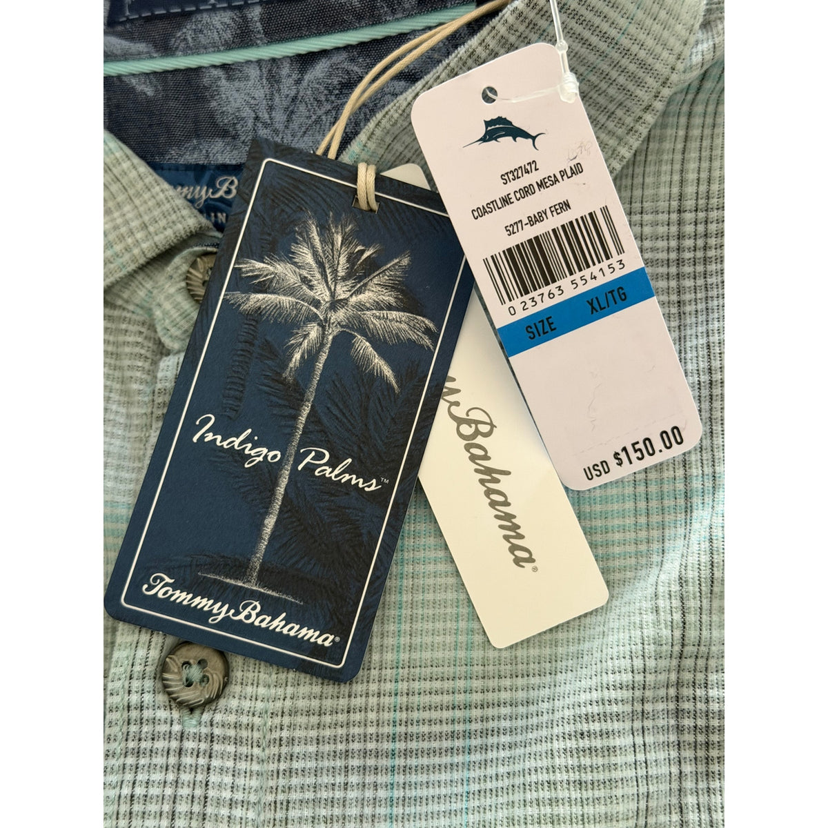 Tommy Bahama Casual Shirt Men's XL Coastline Cord Mesa Plaid Baby Fern