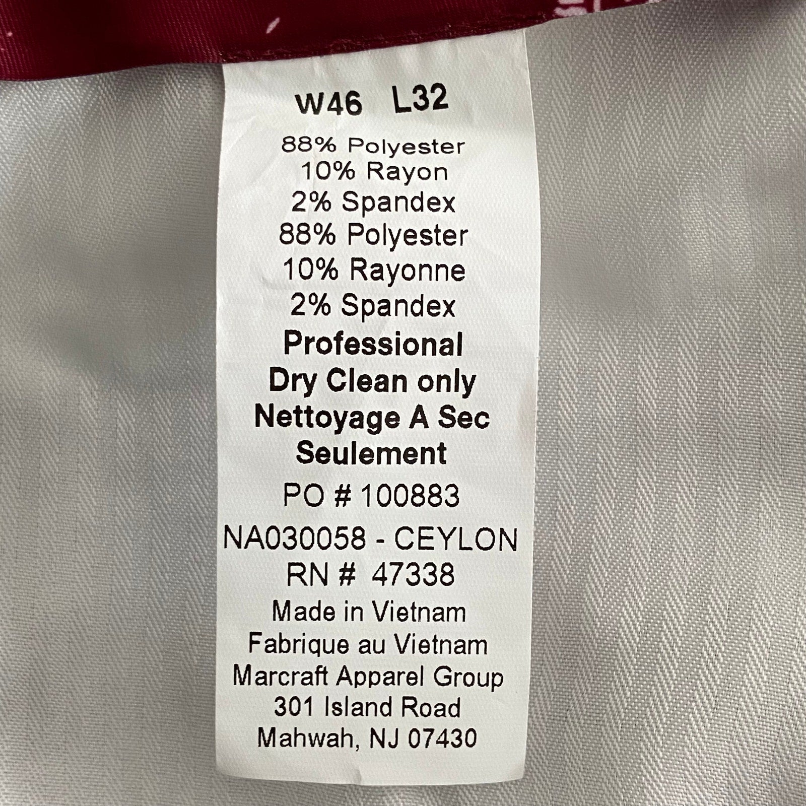 Nautica Ceylon Dress Pant Men's 46x32 Flat Front Active Stretch Lt Burgundy