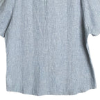 Michael Kors Linen Shirt Men's XL Slim Fit Short Sleeve Blue/White Pinstripe