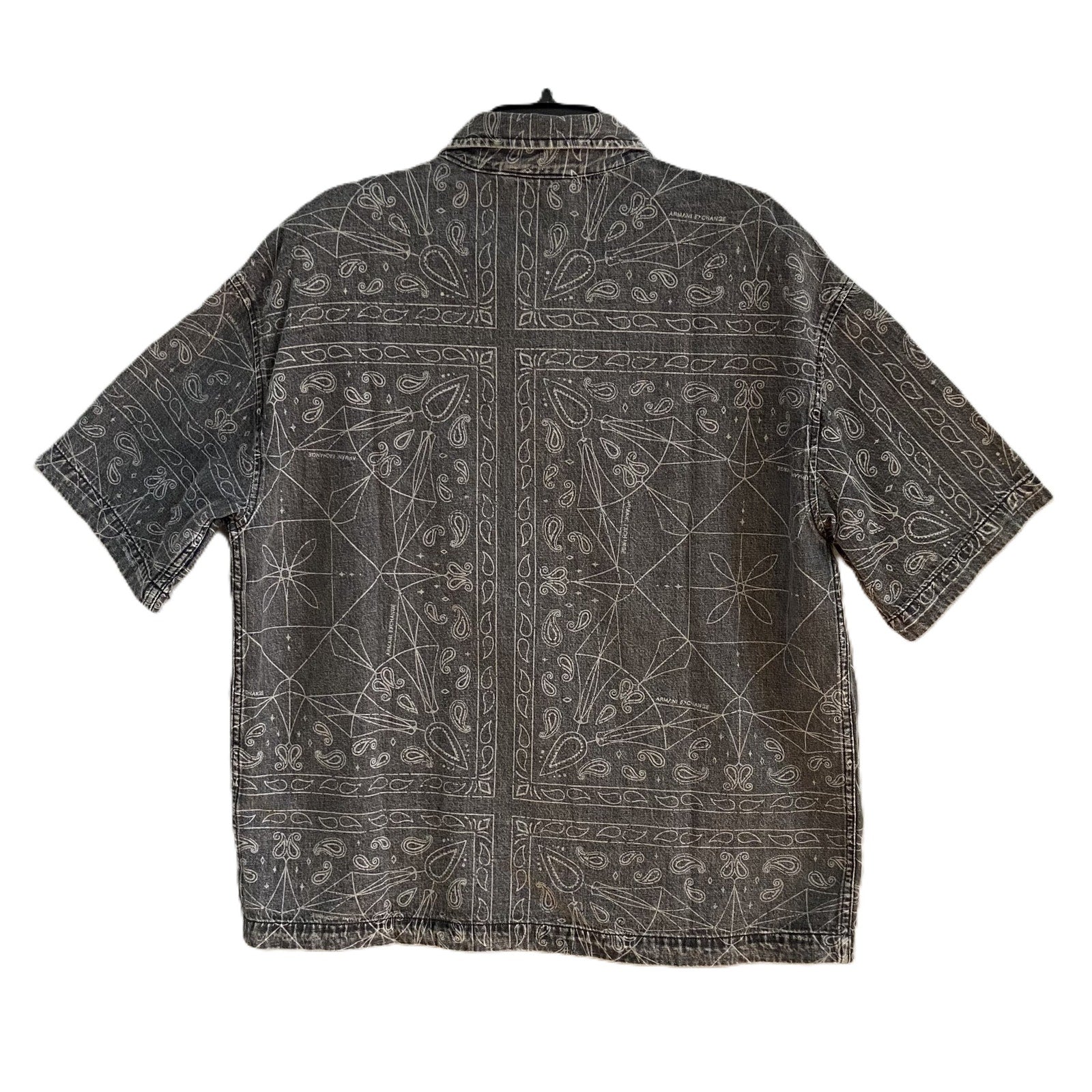 Armani Exchange Shirt Men's Large Regular Fit Short Sleeve Charcoal Paisley