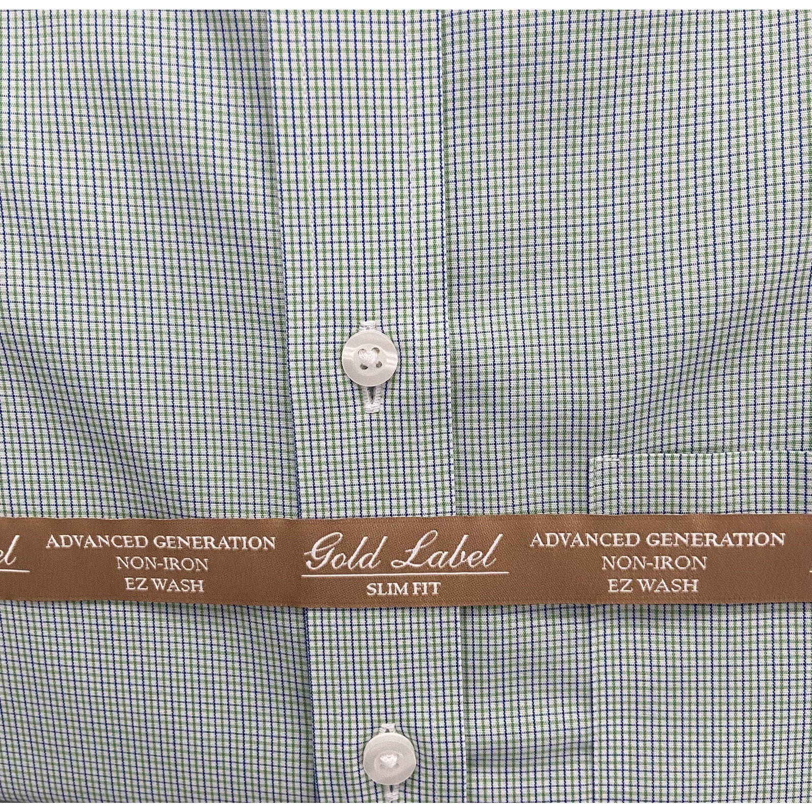 Roundtree & Yorke Shirt Men's 14.5 32 Slim Fit Cotton Poplin Green Check