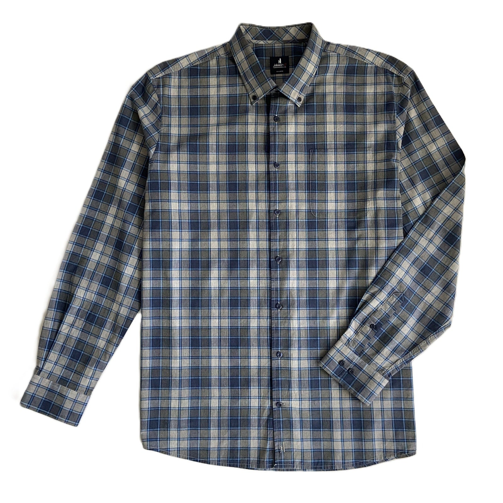 Johnnie-O Shirt Men's XXL Long Sleeve Button-Down Shirt Heather Gray Check