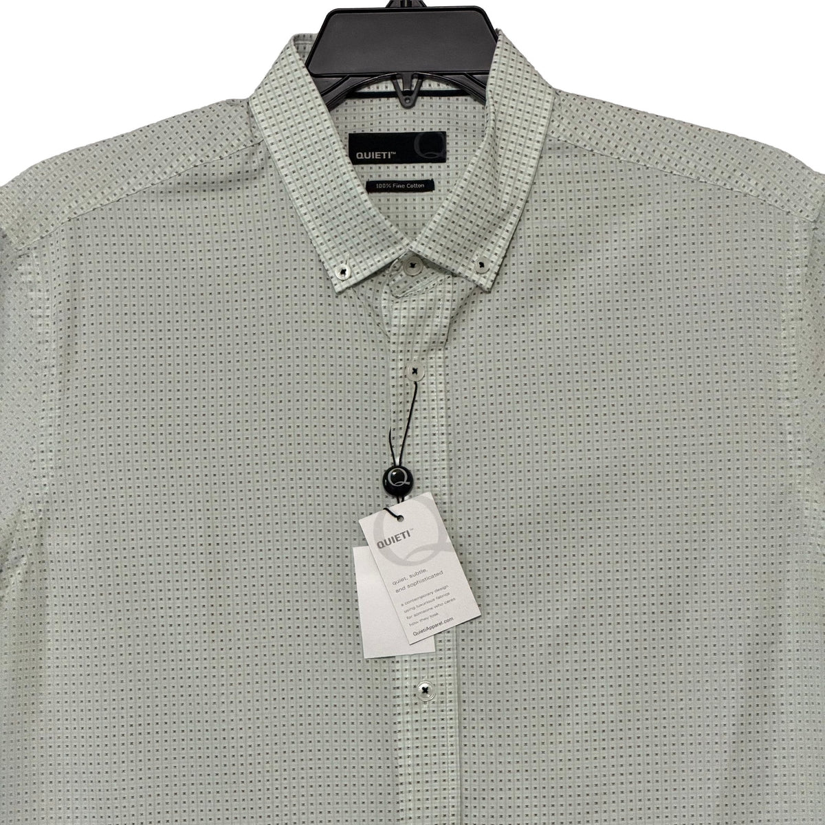 Quieti Casual Shirt Men's Large Short Sleeve Button-Down Cotton Green Check