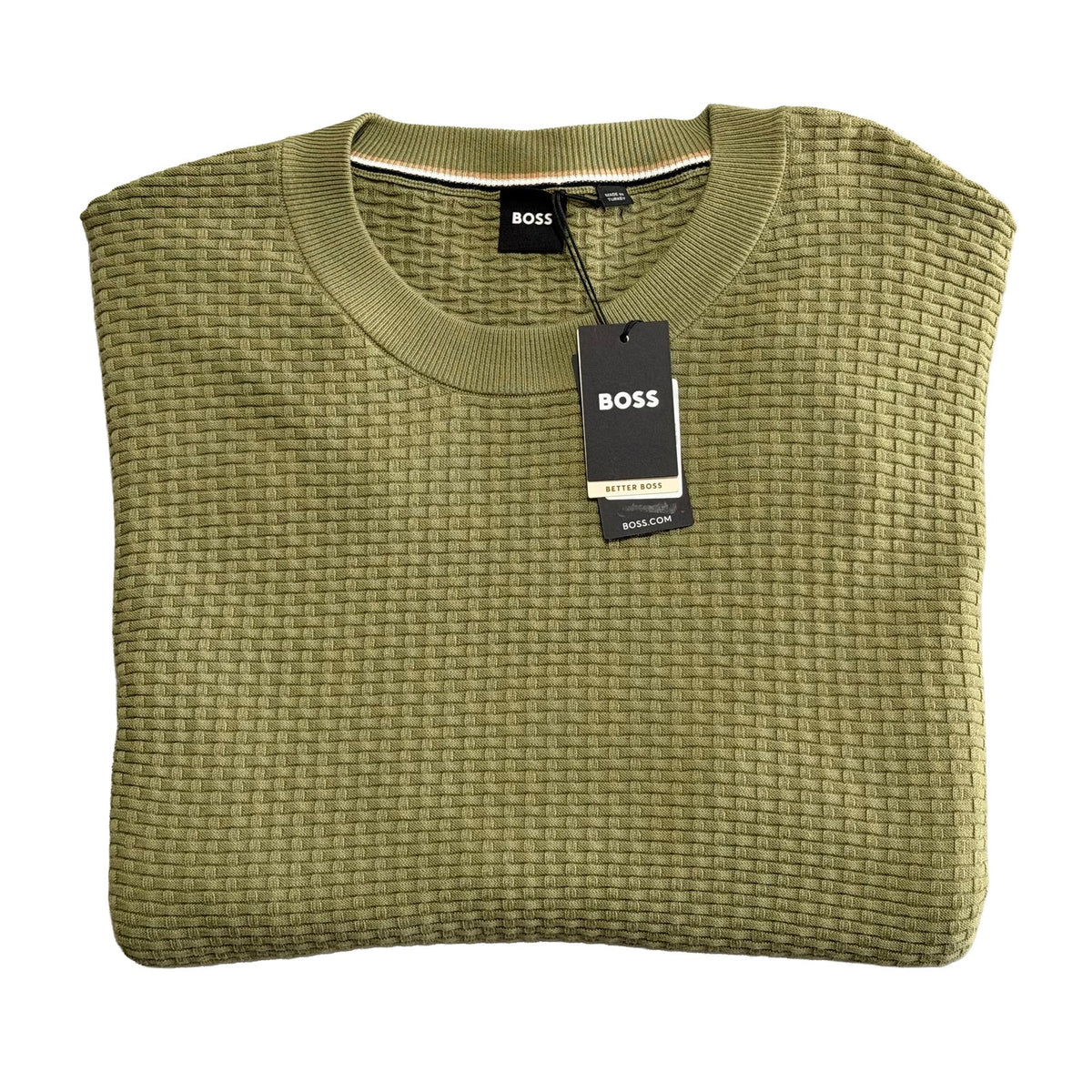 Boss H-Imberto Sweater Men's Long Sleeve Crew Neck Basket-Weave Medium Green