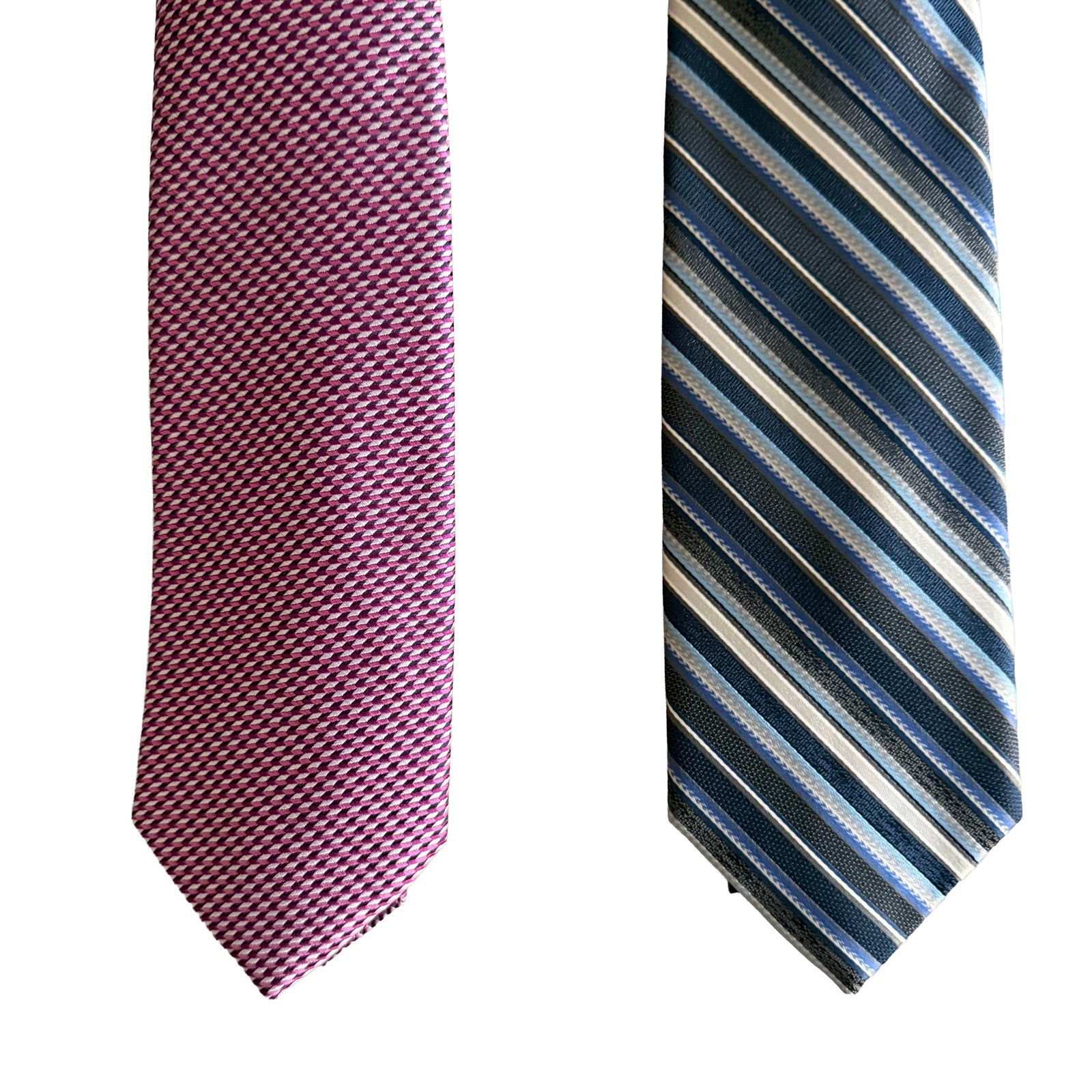 Perry Ellis Portfolio Men's Ties Lot of 2 Magenta Bartolle Mini & Navy Stripe