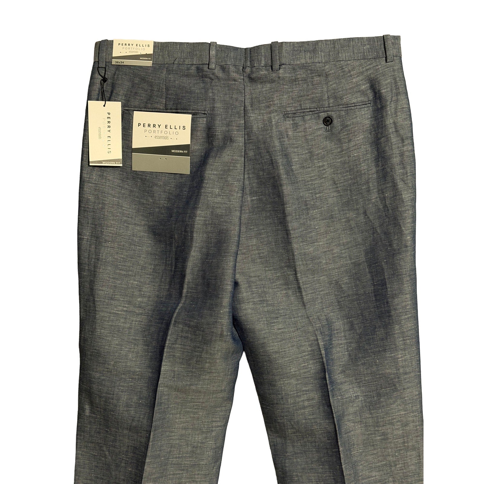 Perry Ellis Portfolio Pants Men's 36"x34" Modern Fit Linen Blend Blueprint