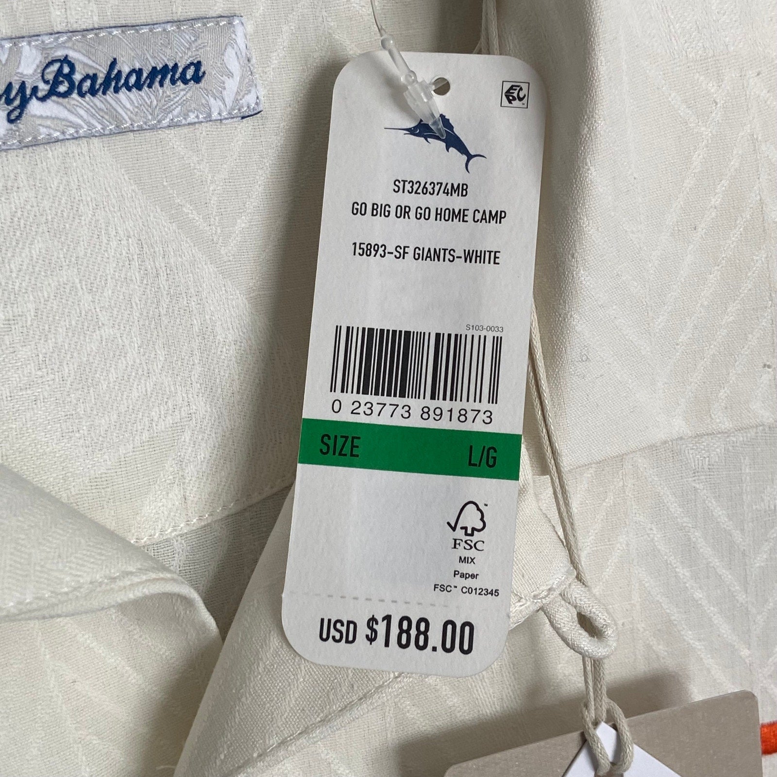 Tommy Bahama Silk Shirt Men's Large "Go Big or Go Home Camp" MLB SF Giants