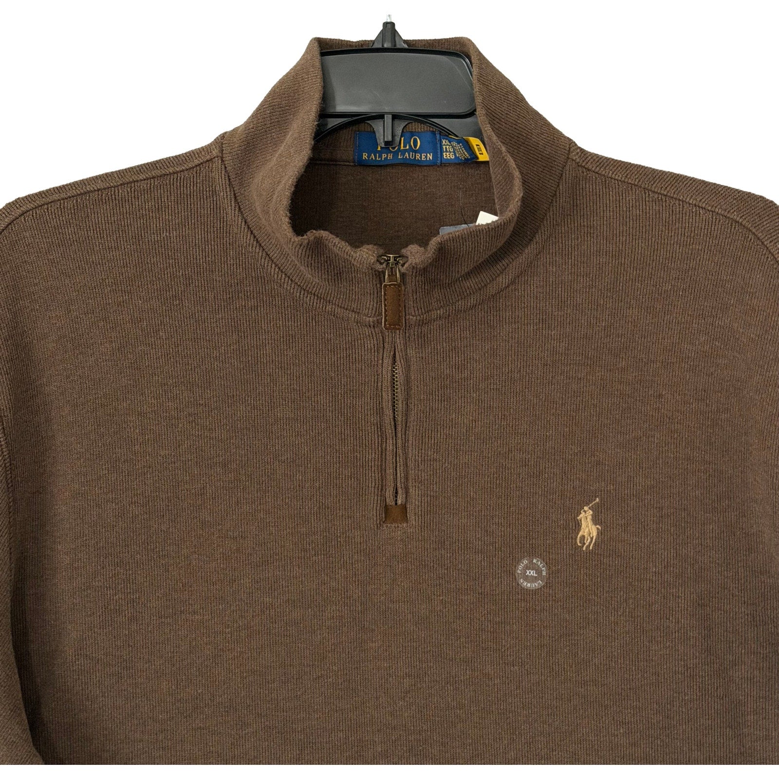 Polo Ralph Lauren Quarter-Zip Men's XXL Mock Neck Cotton Knit Pullover Brown