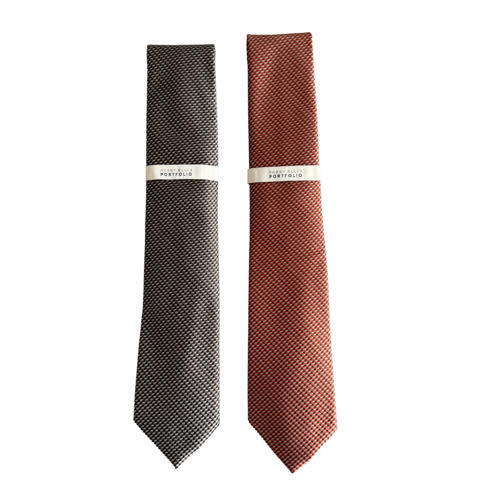 Perry Ellis Portfolio Men's Ties Lot of 2 Bartolle Mini in Brown and Rust