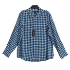 Michael Kors Linen Shirt Men's XXL Classic Fit Blue Check Long Sleeve