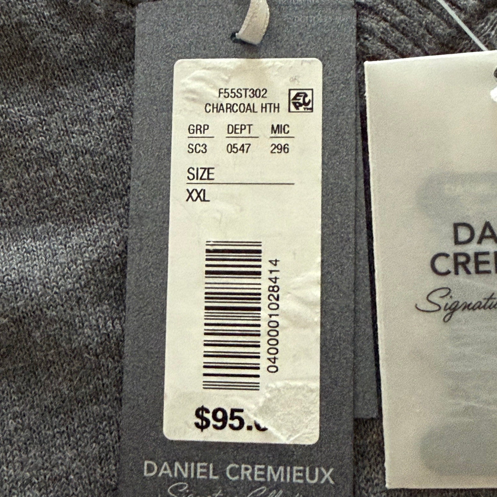 Daniel Cremieux Sweater Vest Men's XXL Supima Cotton Cashmere Blend Charcoal