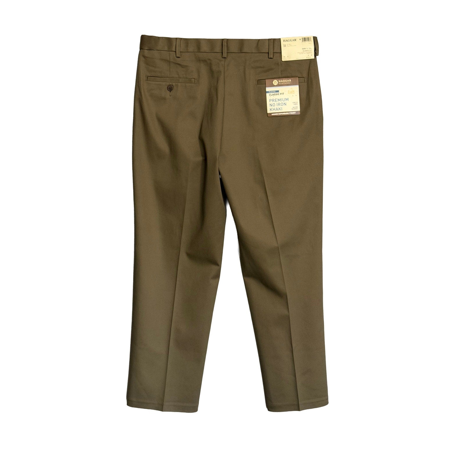 Haggar Men's 36x30 Premium No Iron Khaki Pleated Front Stretch Toast (Brown)
