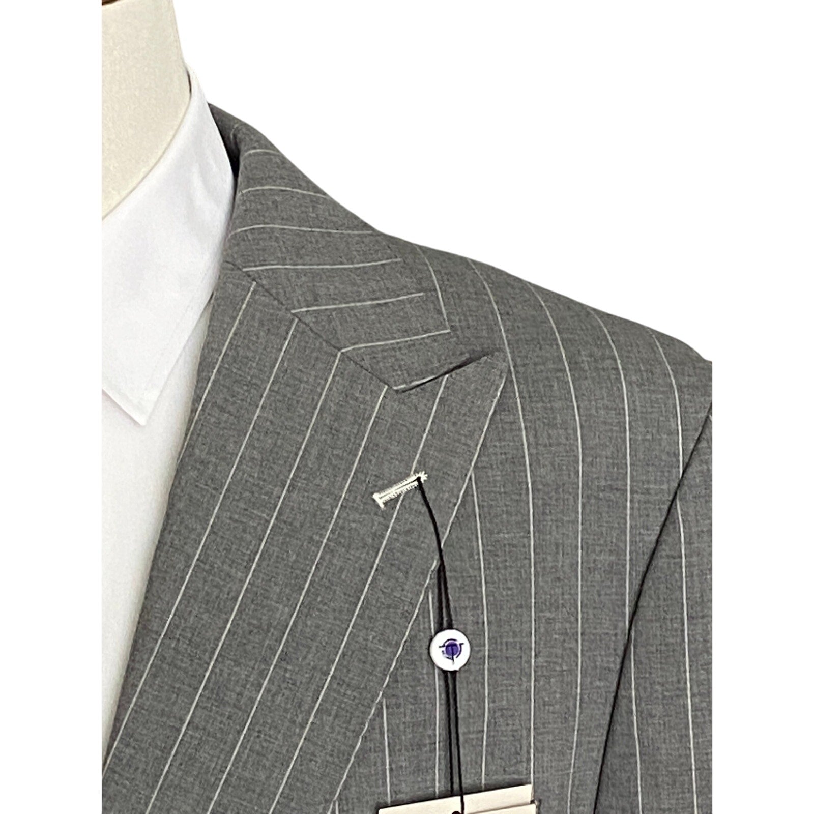 Tayion Men's 44L Suit Jacket Acontour Lined Stretch Fabric Grey Stripe