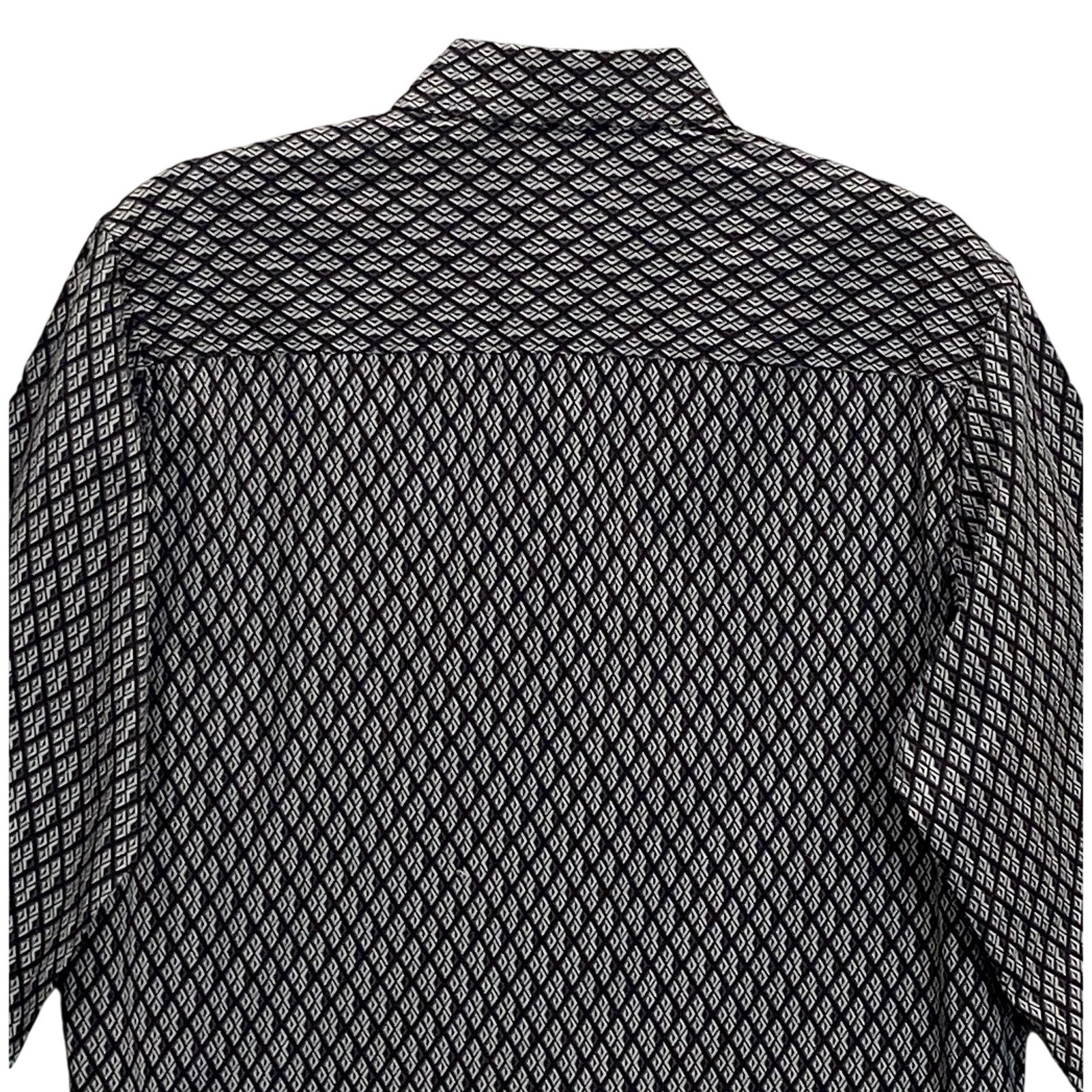 Alfani Dress Shirt Men's Medium Button-Up Cotton Long Sleeve Black Geo Print