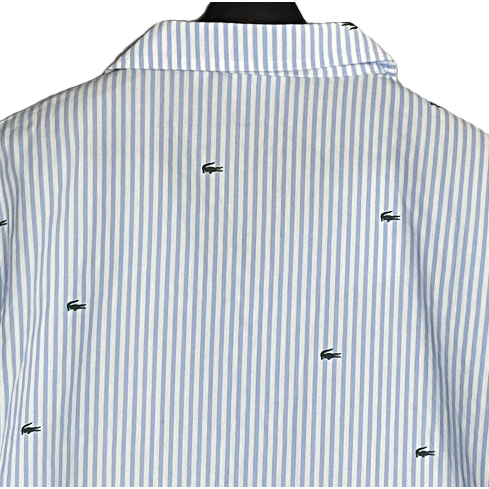 Lacoste Sleepwear Men's XL Poplin Pajama Shirt Cotton Blue Pinstripe