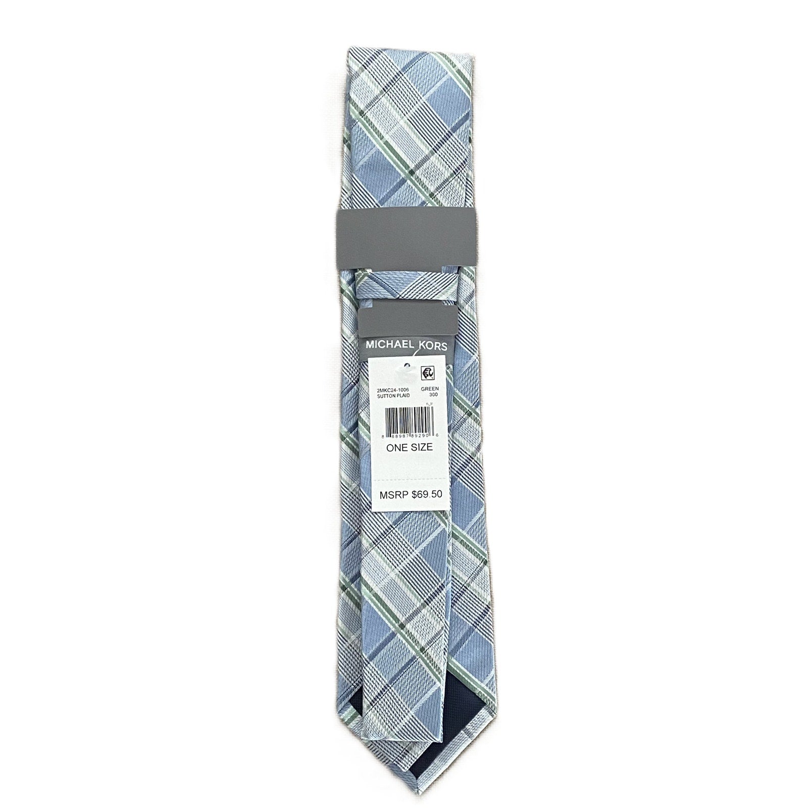 Michael Kors Necktie 3" Green Sutton Plaid Standard Length Silk Blend