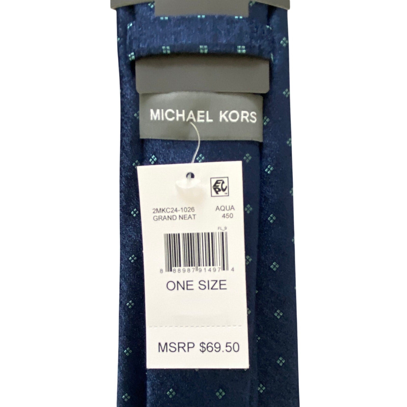 Michael Kors Necktie 3" Aqua Grand Neat Diamond Standard Length Silk Blend