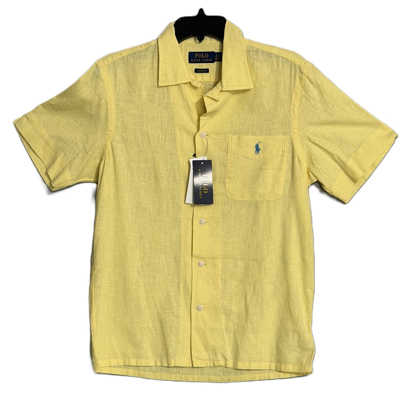 Polo Ralph Lauren Shirt Men's Small Classic Fit Short Slv Linen Blend Yellow