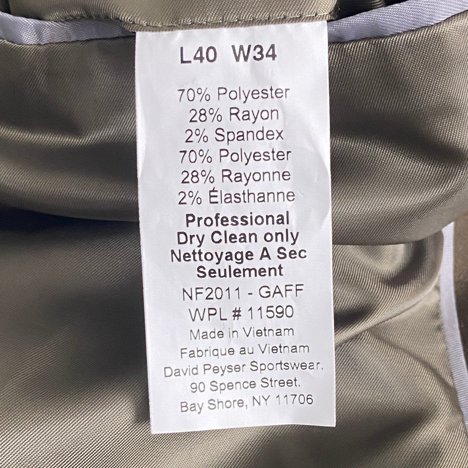 Nautica Men's Suit 40L 36W 2-Piece Suit Modern Fit Gaff Active Stretch Olive