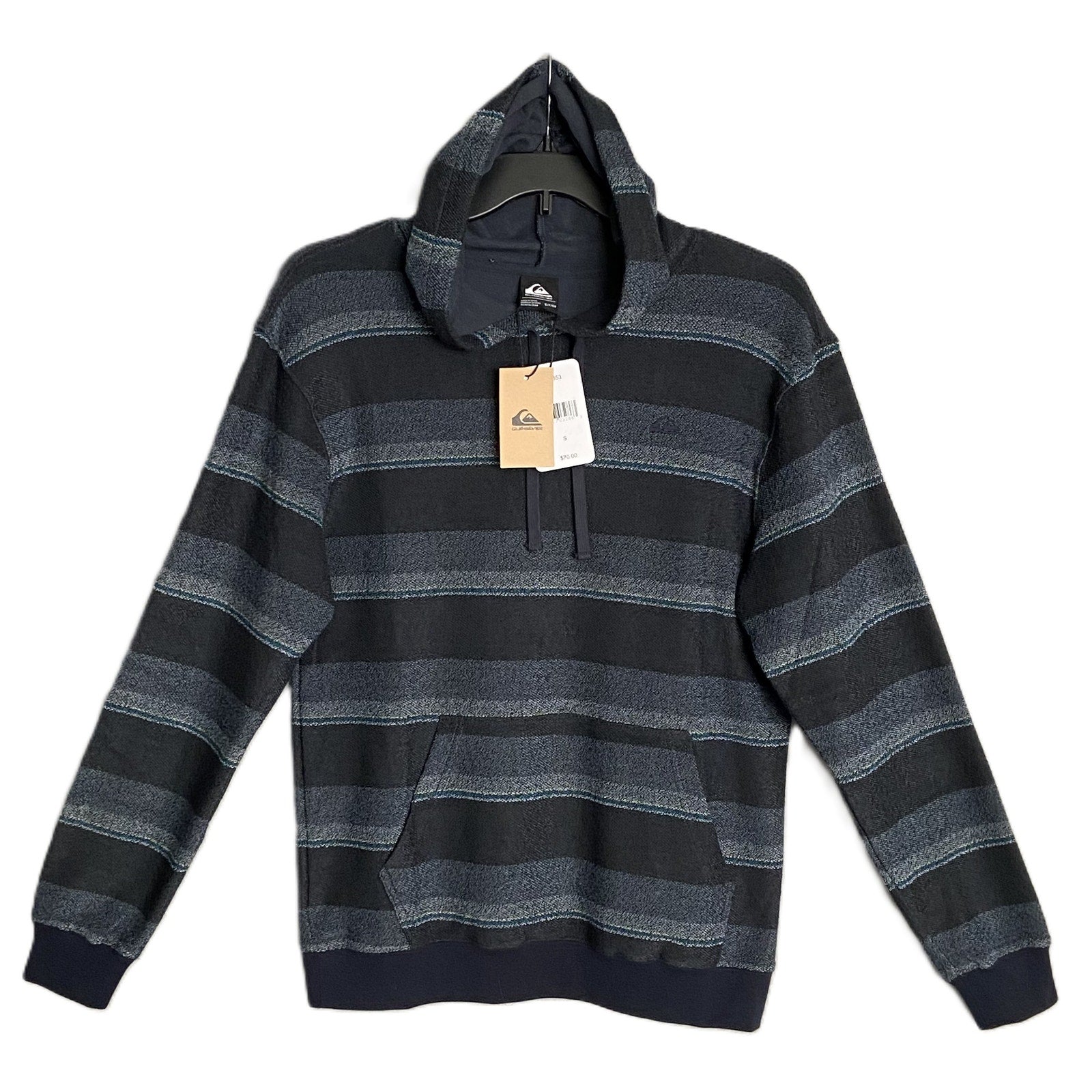 Quiksilver Pullover Hoodie Long Sleeve Men's Small Drawstring Blue Stripe