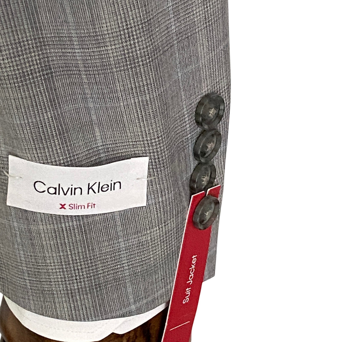 Calvin Klein Suit Jacket Men's 40R Xtra Slim Fit Wool Blend Light Grey Plaid