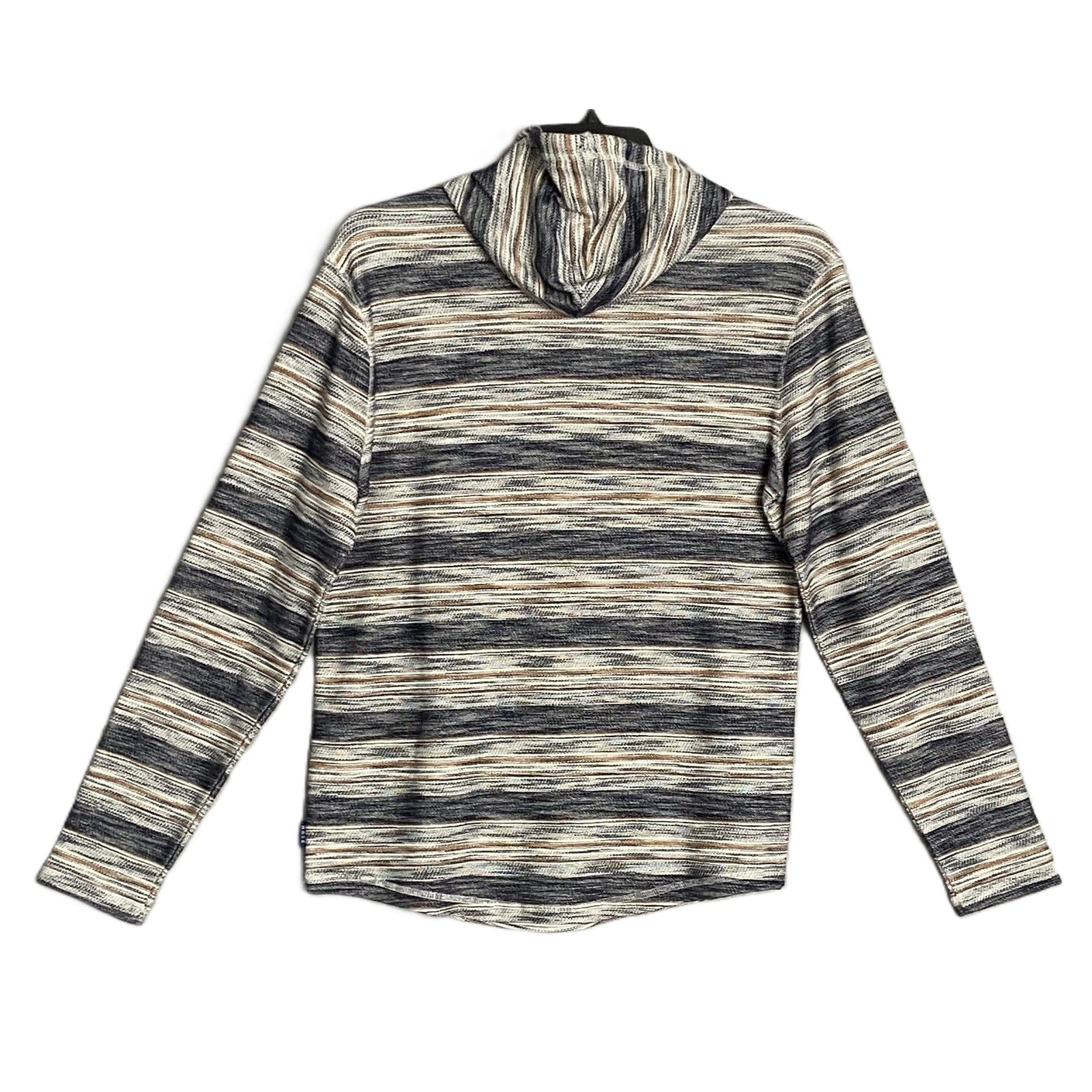 Rowm Long Sleeve Hoodie Men's Small Gray Brown Stripe Cotton