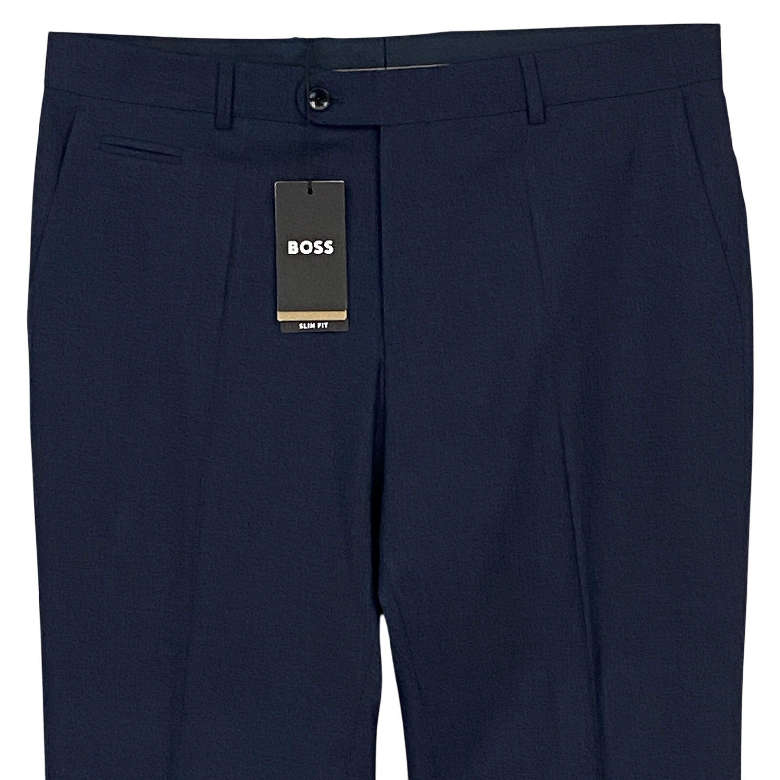 Boss Dress Pants Men's 38x33 Slim Fit Dark Blue Wool Blend Raw Hem Stretch