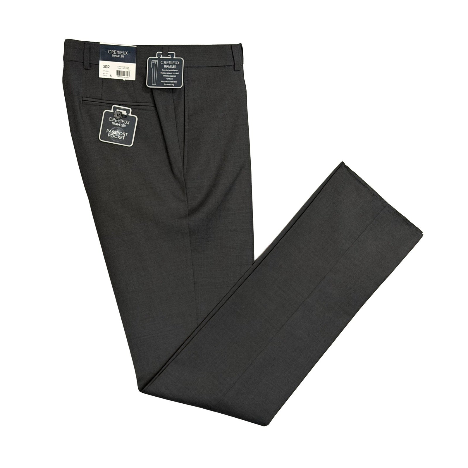 Daniel Cremieux Dress Pant Men's 30R Traveler Raw Hem Comfort Waist Charcoal