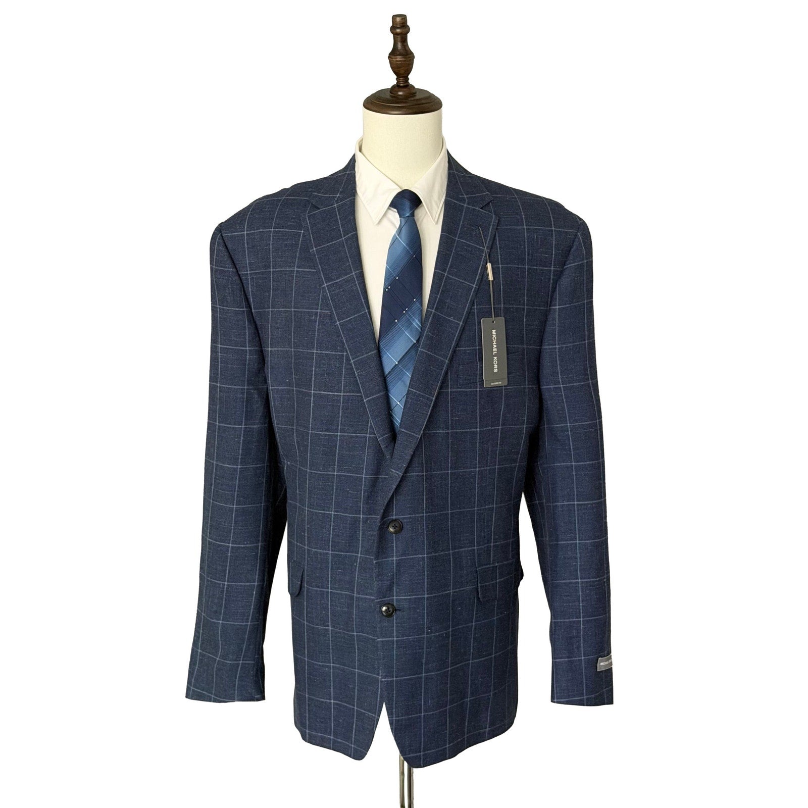 Michael Kors Suit Jacket Men's 52 Long Classic Fit Wool Silk Linen Blue Ck