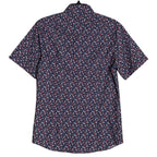 Quieti Performance Men's Shirt Small Short Sleeve Button-Up Navy Blue Floral