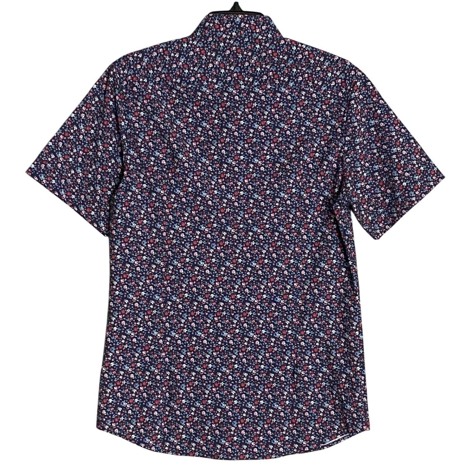 Quieti Performance Men's Shirt Small Short Sleeve Button-Up Navy Blue Floral