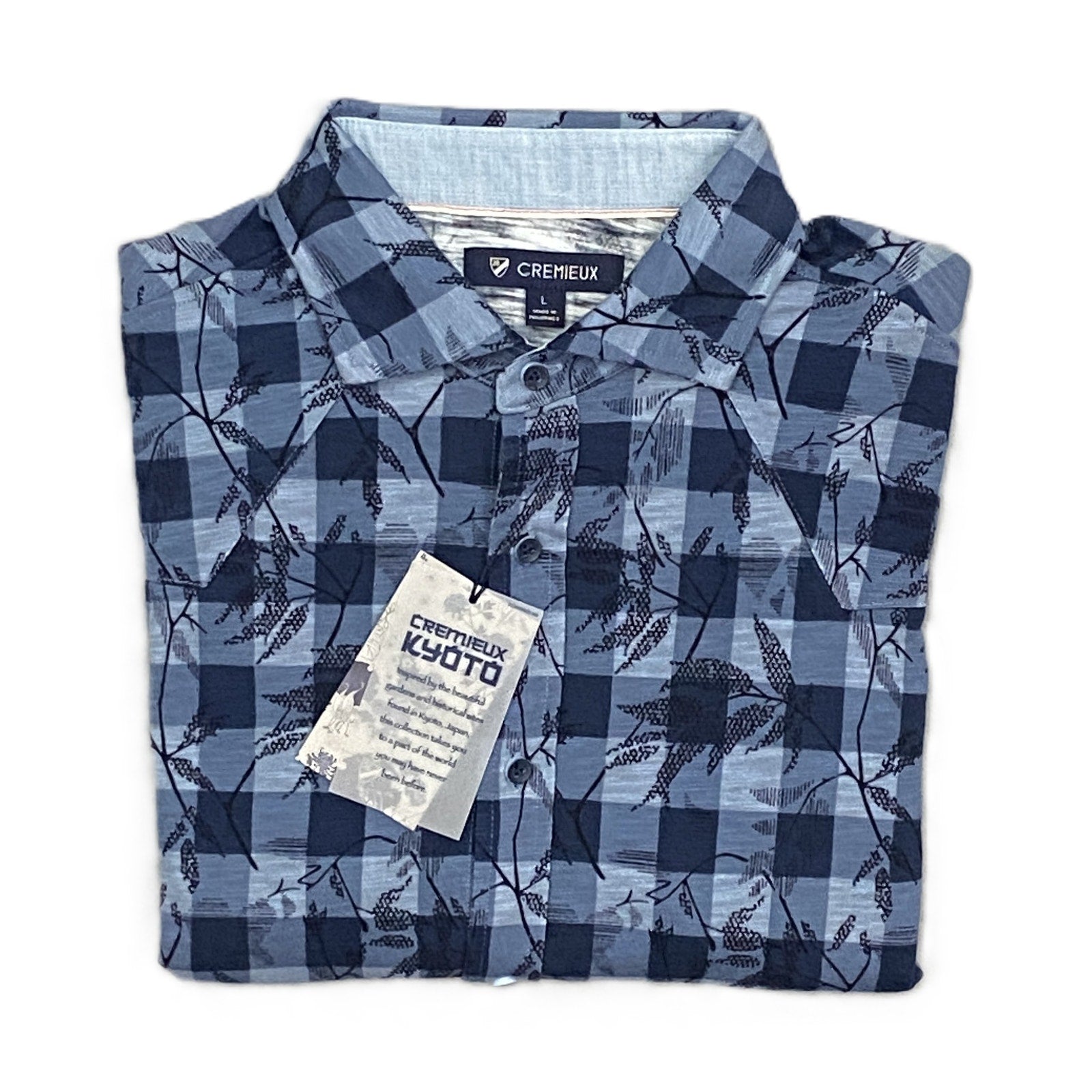 Daniel Cremiuex 38 Kyoto Men's Large Gingham Print Shirt Long Sleeve Blue
