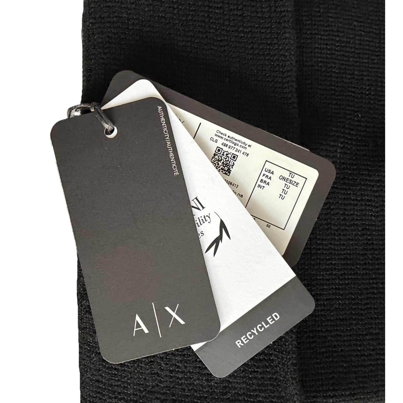 Armani Exchange Milano / New York Knit Beanie One Size Folded Cuff Black